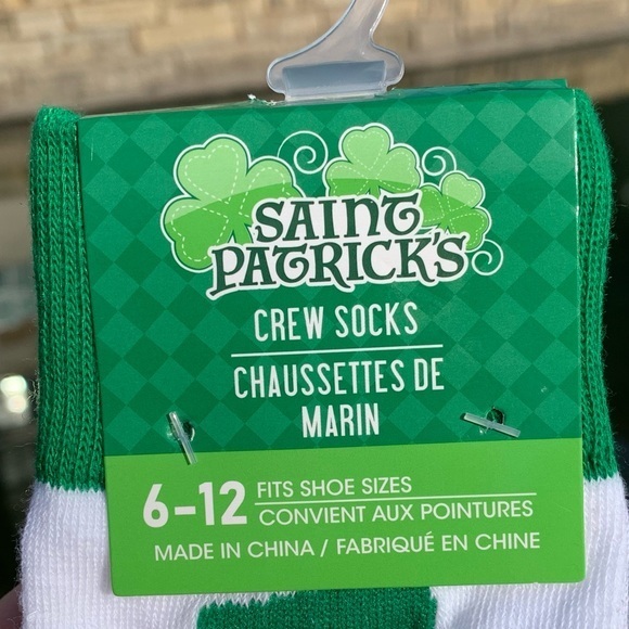 Saint Patrick’s crew socks,‎ size 6-12, unisex, green and white, lucky clovers. - Picture 6 of 6